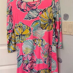 Lilly Pulitzer Pink Floral Shift Dress with Yellow & Aqua Accents